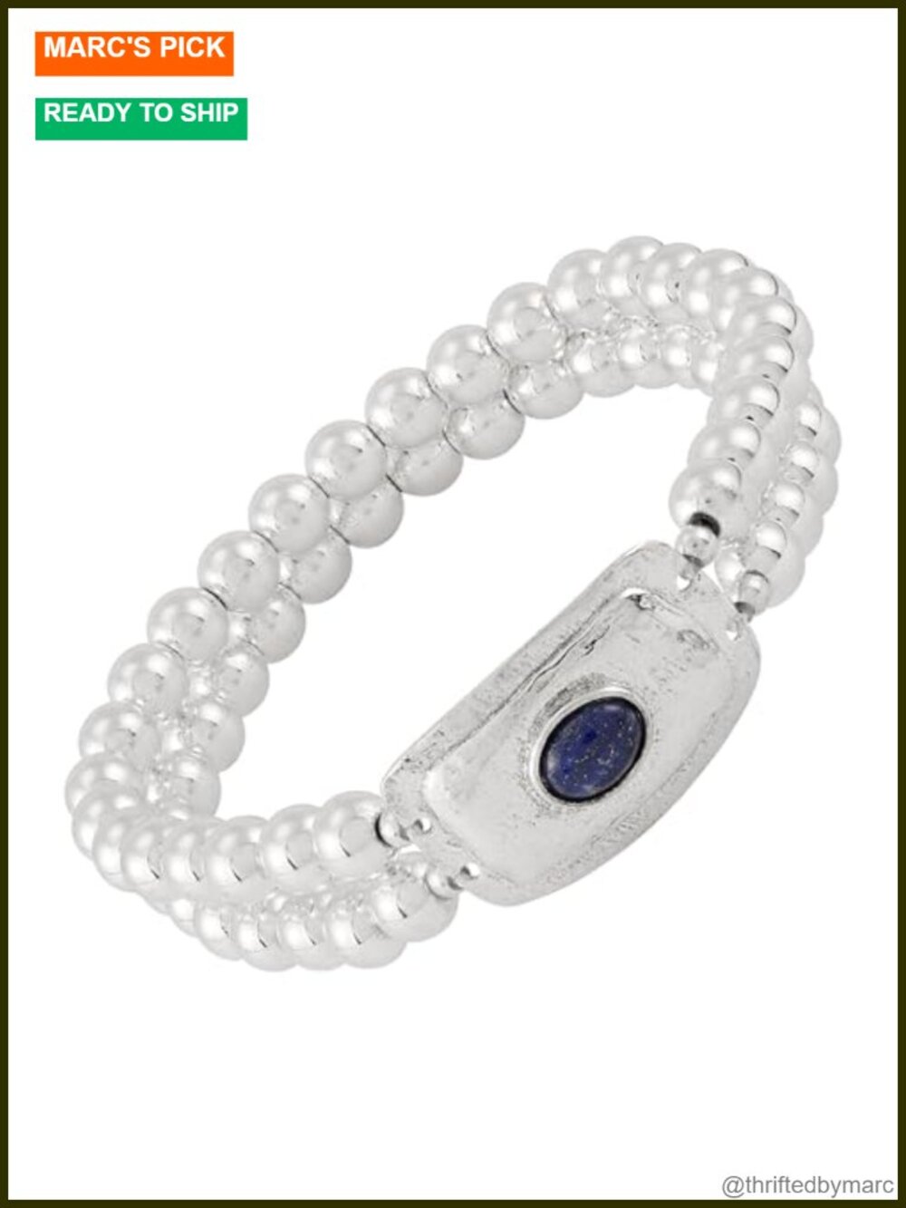 Sterling Silver Blue Lapis Hematite Stretch Bracelet 7.5 in
